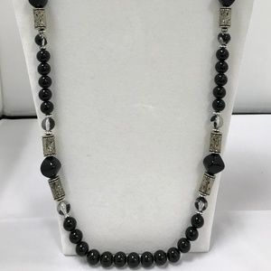 Black Beads with Silver Accents Necklace